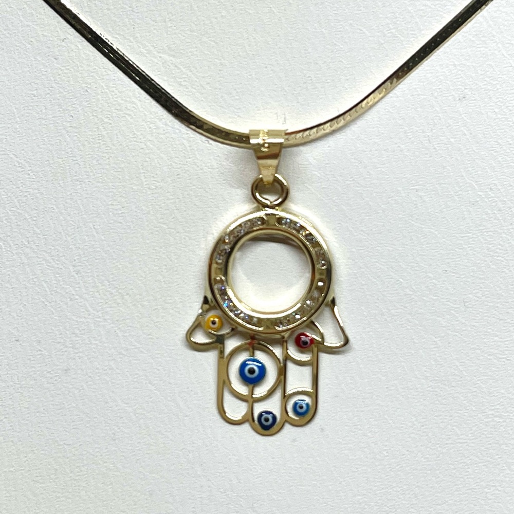 10K Gold Hamsa Herringbone Necklace - Picture 4 of 10